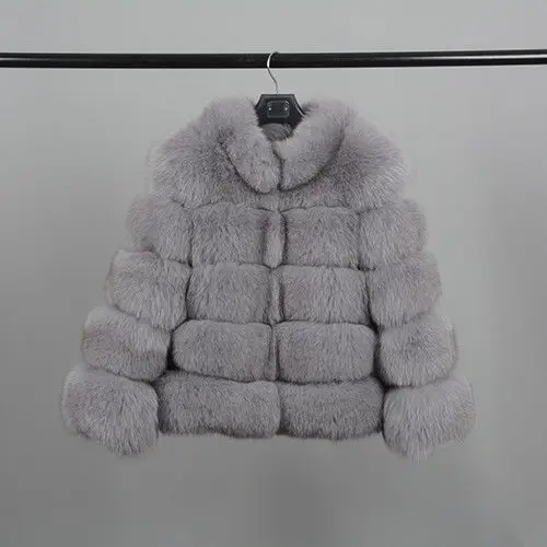 Light grey Новое поступление для женщин зимние натуральным лисьим пальто с мехом горячая Распродажа Большой Мех животных длинным рукавом - Цвет: Light grey