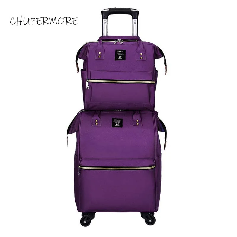 purple Chupermore Сверхлегкий Оксфорд сумки на колёсиках набор Spinner для женщин бренд чемодан колеса 20 дюймов носить на колесиках - Цвет: purple