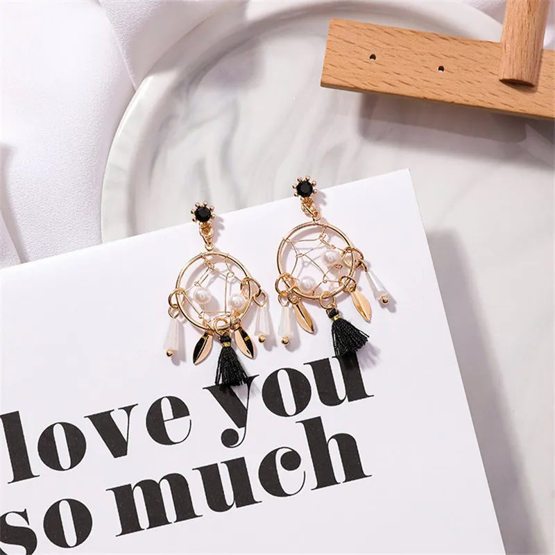 Сладкий в стиле Ловец снов Серьги для женщин модные круг из металла с украшением