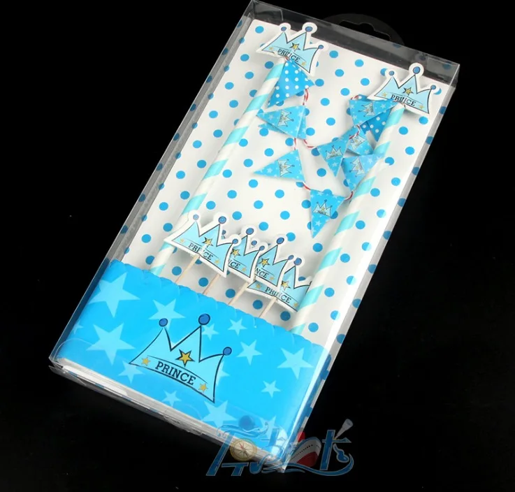 Синий Принц Корона Звезда Дизайн Торт deocration флаг для дня рождения ребенка душ