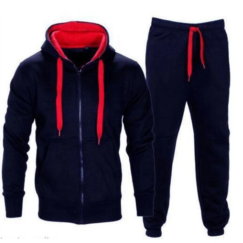 Dark Blue Red LASPERAL, осенняя мужская спортивная одежда, мужская одежда, костюм, мужской комплект одежды, толстовка+ штаны, набор для бега, мужской спортивный костюм, спортивный костюм - Цвет: Dark Blue Red