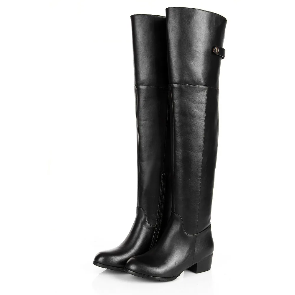 Winter Fashion Bota Over-the-Knee For Femininas 2014 Soft Leather Round Toe Size34-43 Slip-On Buckle Black ShoesQ1261 |