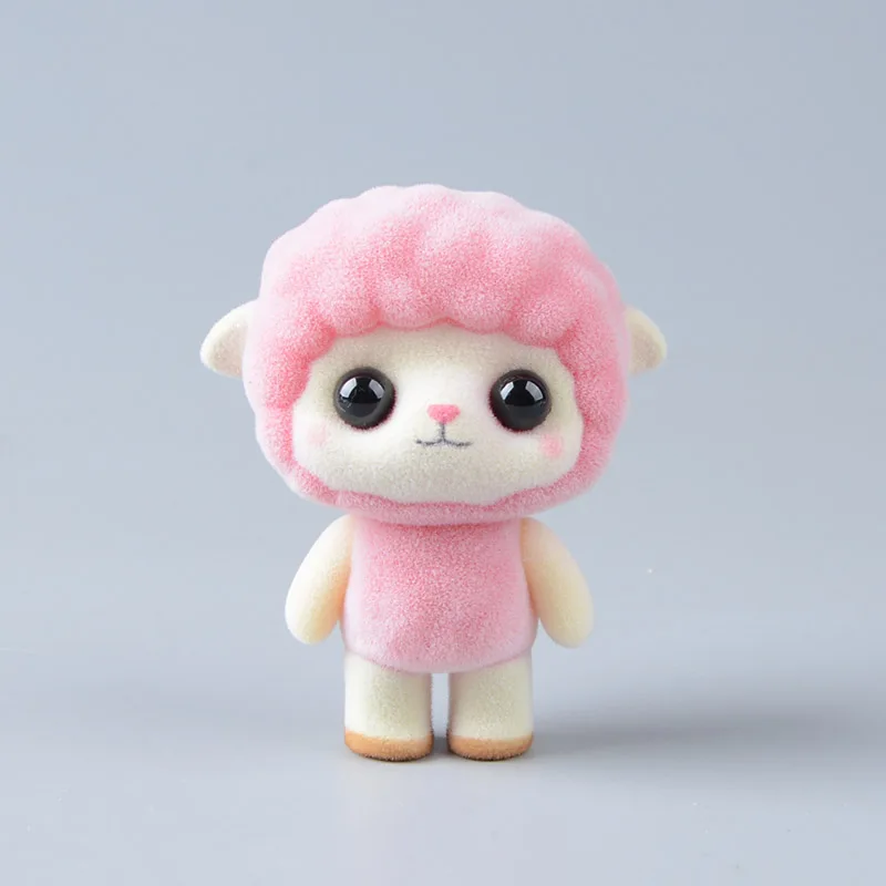 pink sheep Koteta Kawaii ПВХ флокирующая кукла пушистая панда Пингвин утка мини животные игрушки для детей флокирующая игрушка для девочек детские подарочные фигурки - Цвет: pink sheep