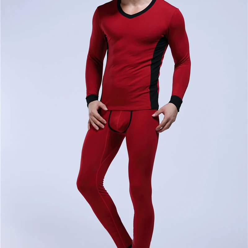 Мужское термобелье из хлопка WJ удобные зимние теплые мужские пижамы топы и