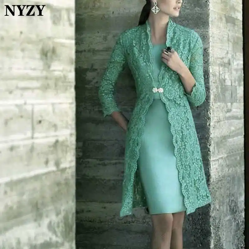 turquoise NYZY M139, элегантное платье-футляр, 2 предмета, бирюзовое, зеленое, для матери невесты, платья с кружевным болеро, для свадьбы, вечеринки, vestidos coctel - Цвет: turquoise