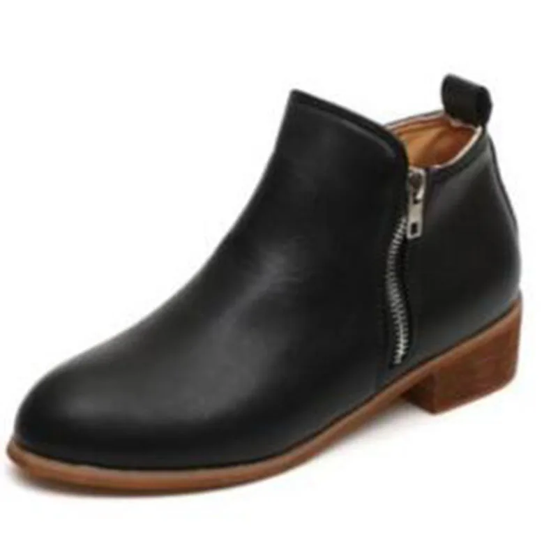 2019 г. Новые Модные женские ботинки на молнии низком каблуке зимняя обувь