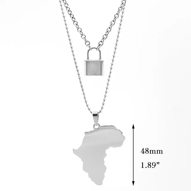lock-Africa-50-60cm Нержавеющая сталь двойной слой замок ожерелья клинок крест звезда гитара карта кулон цепи ожерелье s Модные женские ювелирные изделия - Окраска металла: lock-Africa-50-60cm