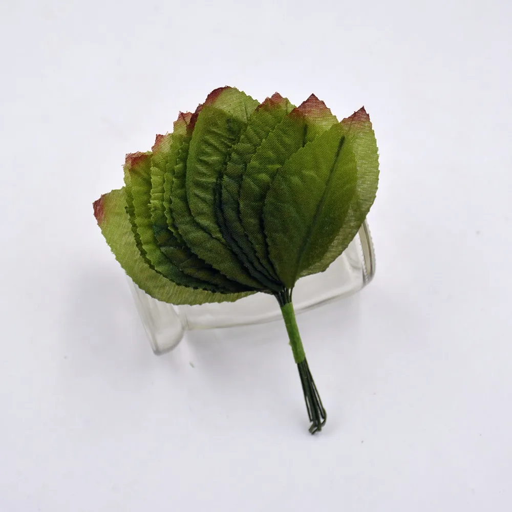 dark green 6cm 24 шт. 6 см шелк, в форме листа ручной работы Цветы для скрапбукинга искусственный цветок для DIY Свадебные украшения дома аксессуары для рукоделия - Цвет: dark green 6cm