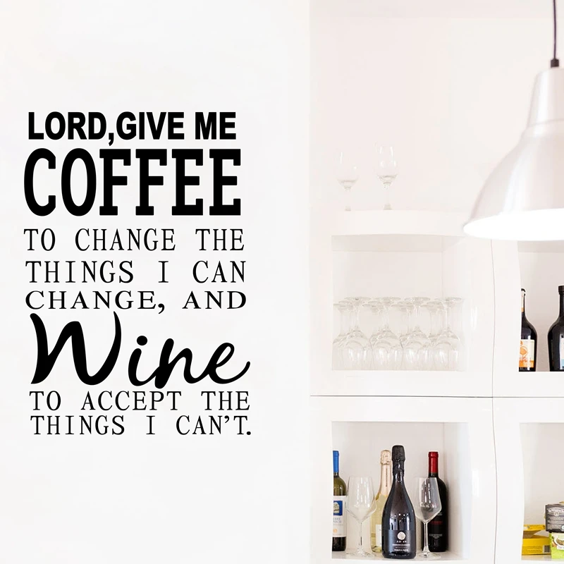 Наклейка на стену для кухни и ресторана с надписью «Lord Give me coffee/Wine», Виниловые Наклейки для декора вина