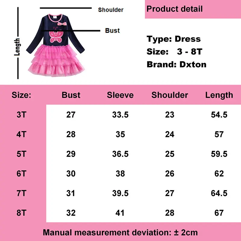 DXTON Kids Girls Dress Toddler Vestidos Kids Casual Dress Children Cartoon Clothing Butterfly Autumn and Winter Dresses for Girl