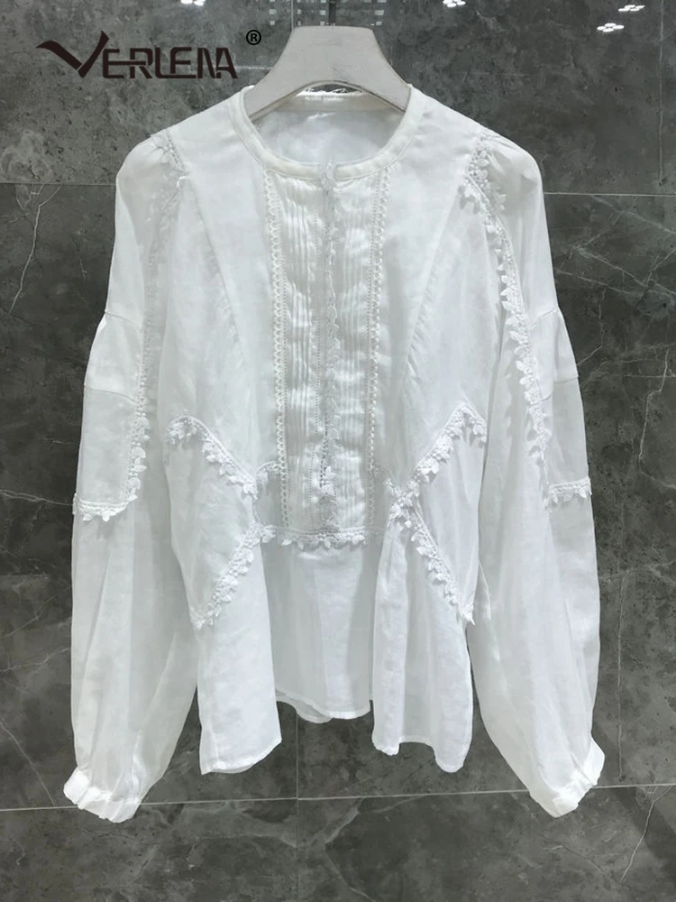 Женская Объемная блузка Verlena белая Свободная с длинными рукавами-фонариками и