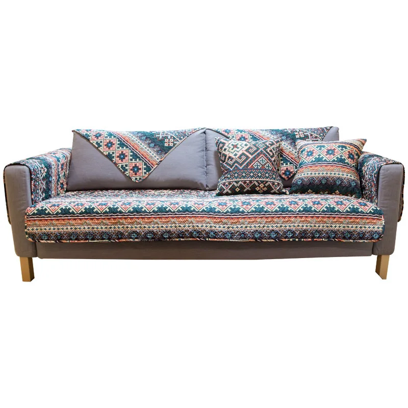 

Bohemian Ethnic Wind Cotton Sofa Cover Resistant Dirty Geometric Retro Sofa Couch Covers Elastic Home Decoration Sofa Slipcover