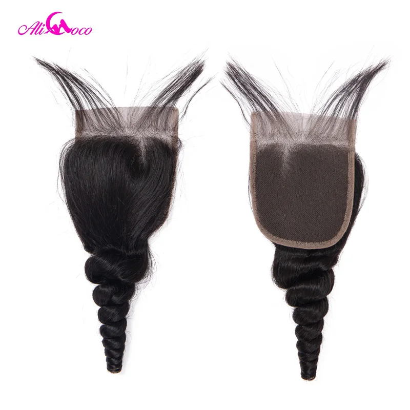 Али Коко волосы Малайзия свободная волна Кружева Закрытие с ребенком 4x4 часть 100%