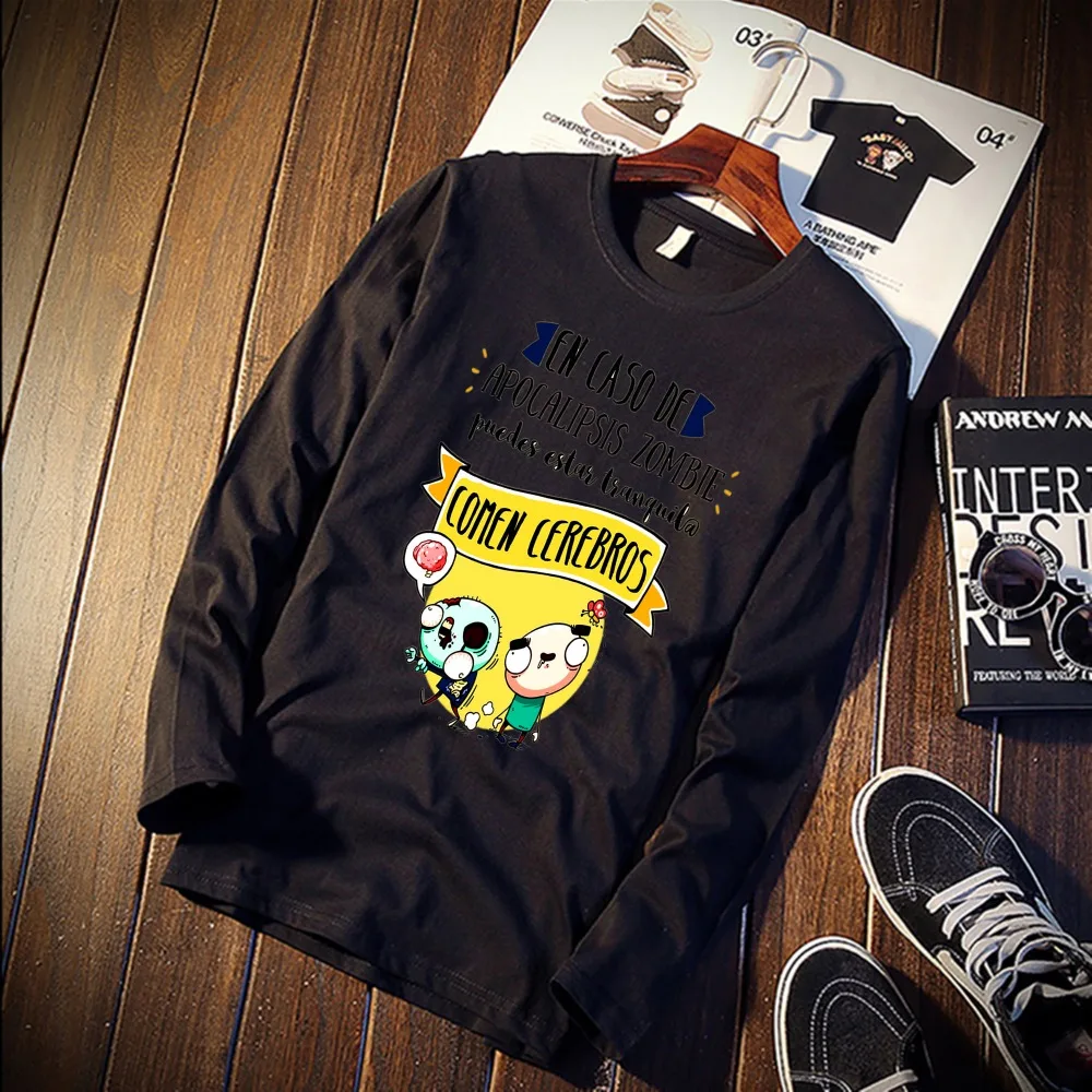 Новинка, футболка с длинным рукавом, унисекс, Mr Wonderful, мультяшный дизайн, хлопок, топ, футболка, повседневная, с круглым вырезом, уличная одежда