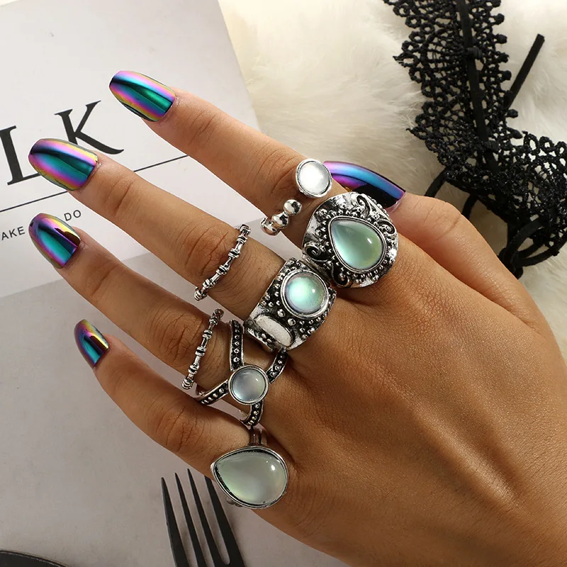 DIEZI богемный опал кольца для суставов палец набор женщин Boho Винтаж