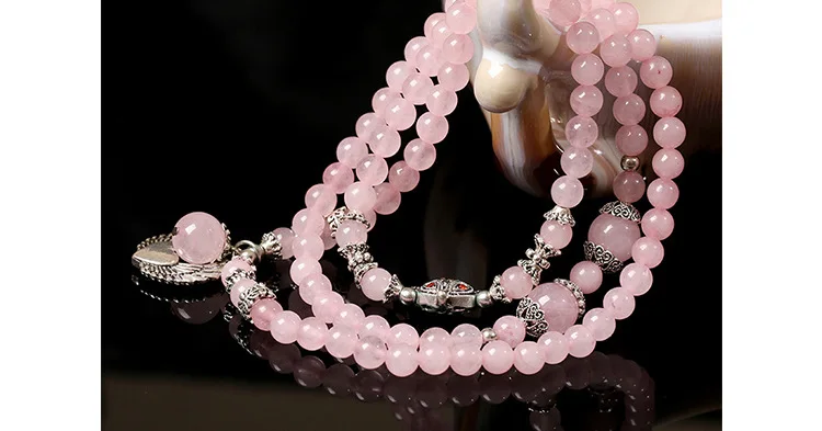 Новый натуральный розовый 6 мм Хрустальный Камень буддийские молитвенные бусы