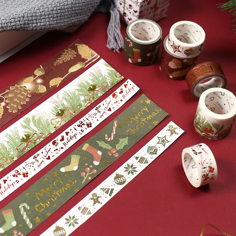JUKUAI 2 шт. Merry Рождество С Новым Годом Золотая фольга Васи клейкие ленты украшения вечерние время мм 15 мм 30 Цвет маскирования клейкие ленты