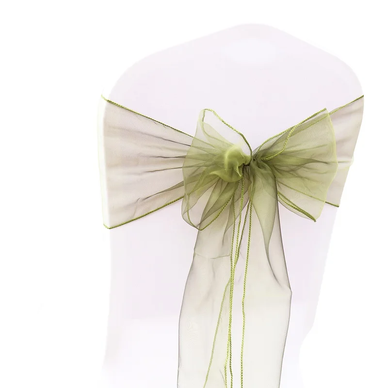 olive green Чехлы с бантом для стула из органзы, тюлевые пояса для свадьбы, памятные события и вечерние банкетные рождественские украшения, наружные Свадебные лужайки - Цвет: olive green