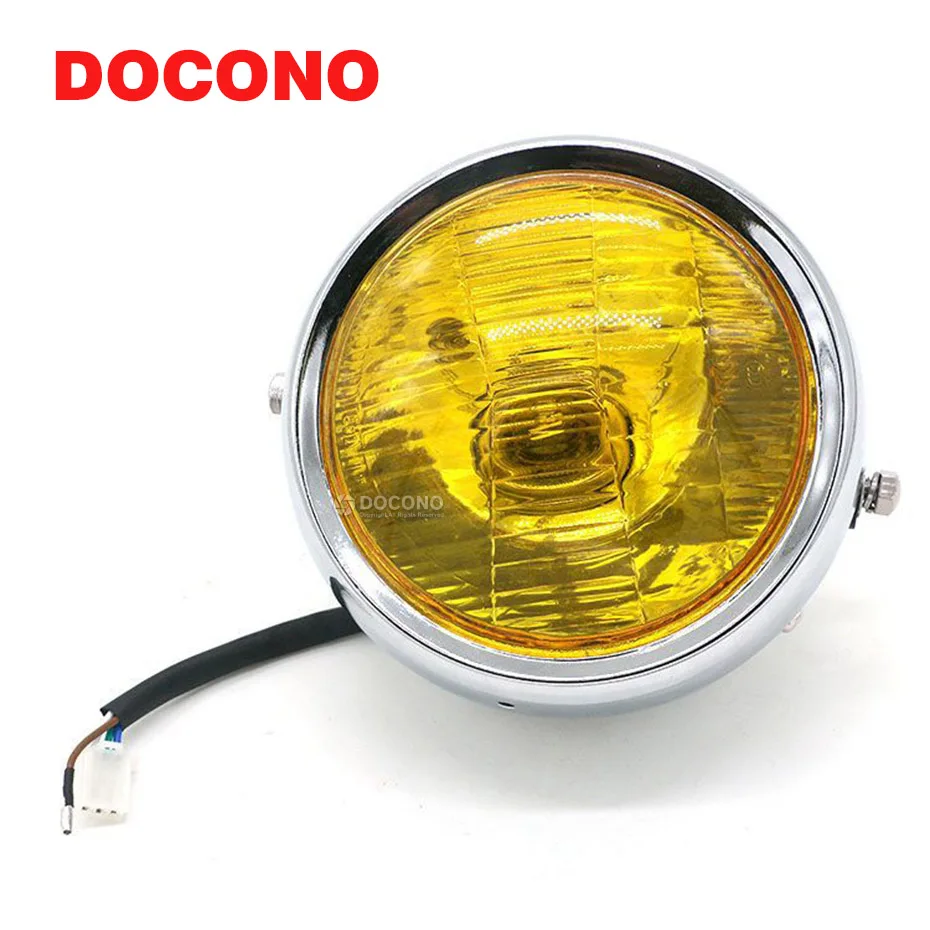 silver yellow lens Хром Мотоцикл головной светильник желтый Cafe Racer головной светильник декоративный металлический светильник s светильник ing модифицированный мотоцикл задний светильник - Цвет: silver yellow lens