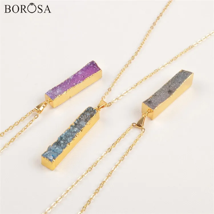 Прямоугольный borosa натуральный кулон agates Druzy Geode подвеска Радуга Золотая цепь с кристаллом ожерелье творческие подарки CL163