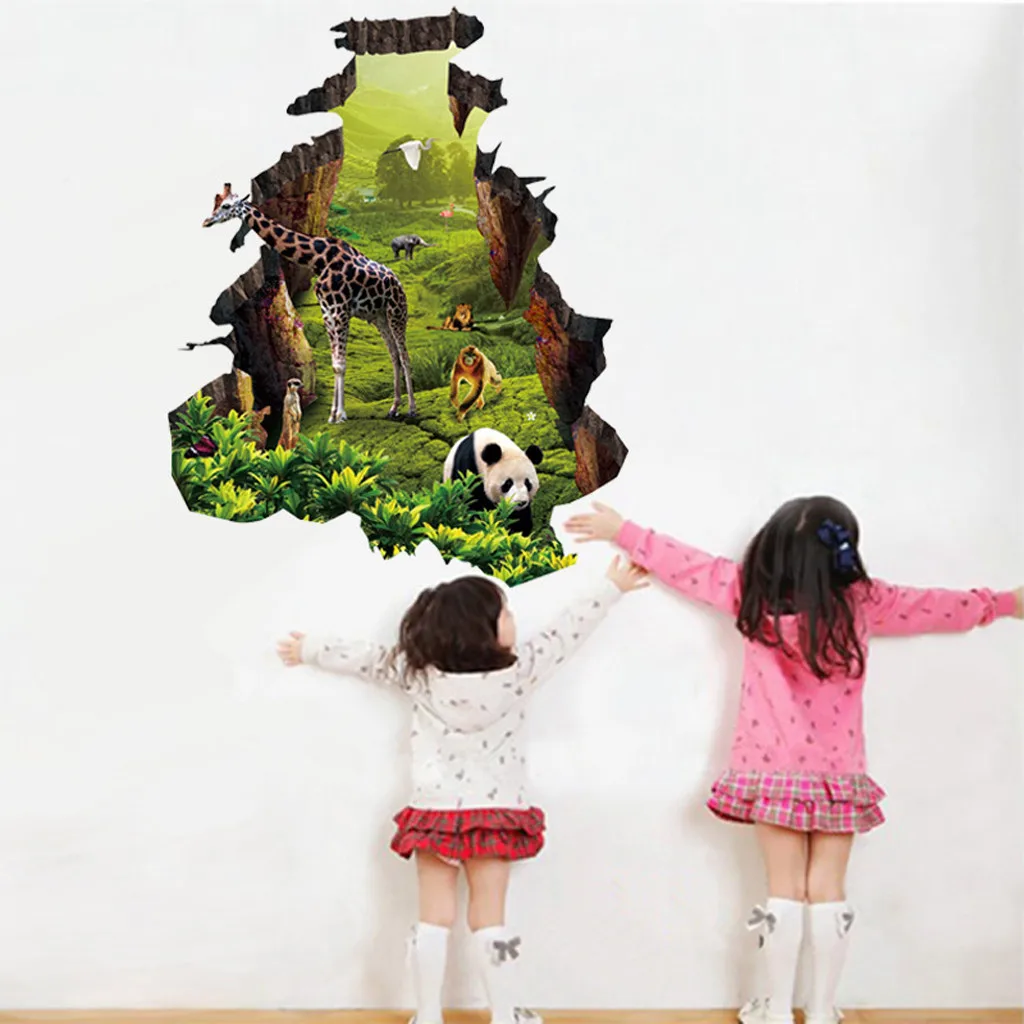 3D Wall Stickers Cartoon Giraffe Panda Zoo Wallpaper For Kids Room Kindergarten Home Decor Decals PVC Mural Art Diy Poster | Дом и сад
