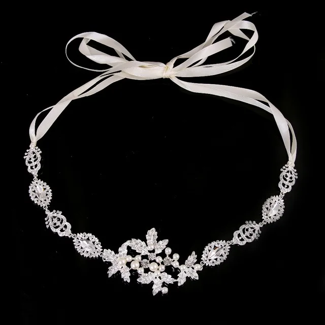 Романтическая модная с кристаллами и жемчугом головной убор Серебряная