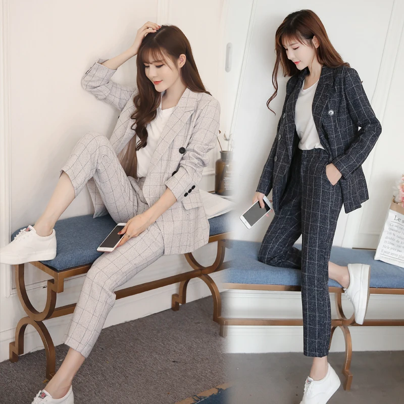 Женские Брючные костюмы для работы комплект из 2 предметов Блейзер пальто и брюки