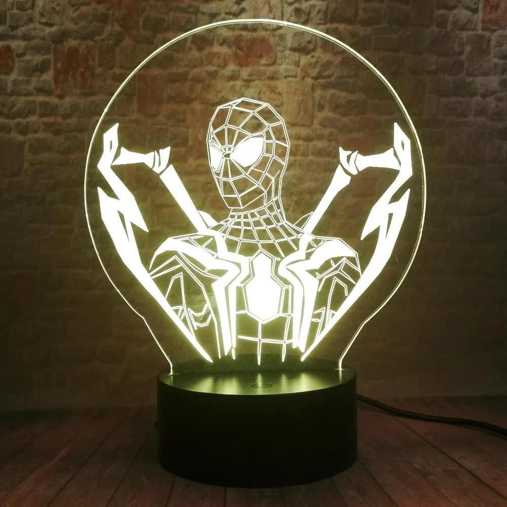 Прохладный мальчик подарки 3D светодиодный Marvel Ultimate «Человек-паук»; лампы Ночной светильник сенсорный 7 Авто Цвет градиент пижамный комплект с рисунком «человека игрушки Рождественский Декор подарки