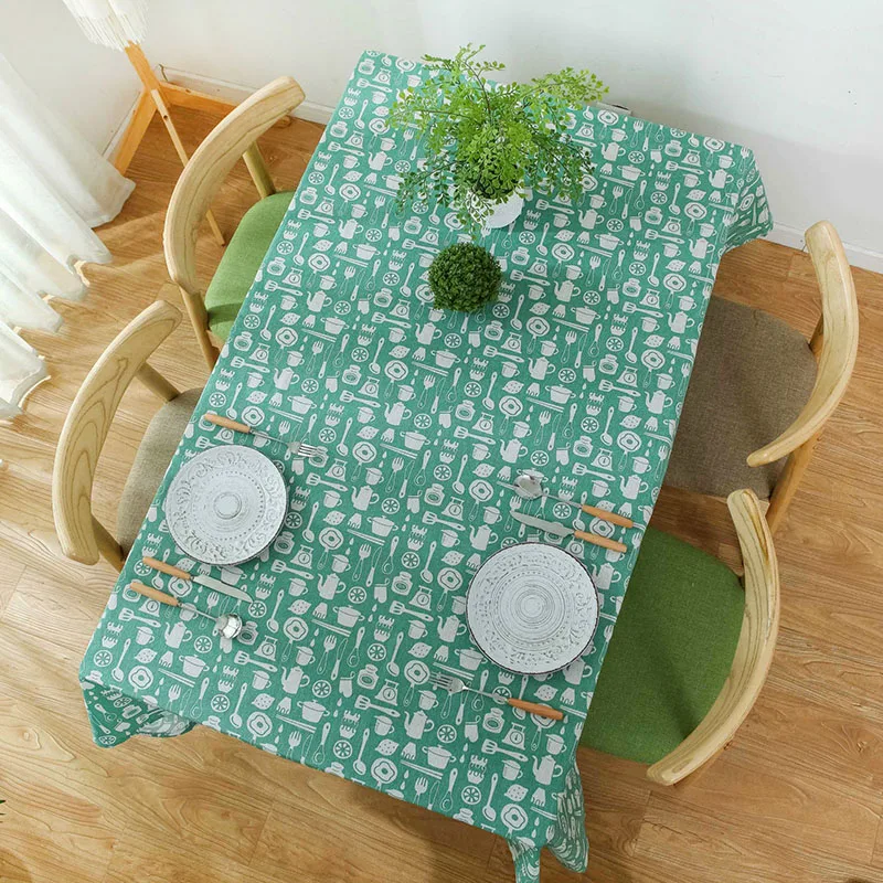 Green Print Tablecloth Waterproof Dining Table Cover Dustproof Rectangular Thicken Washable Cotton Obrus Cloth Tafelkleed | Дом и сад