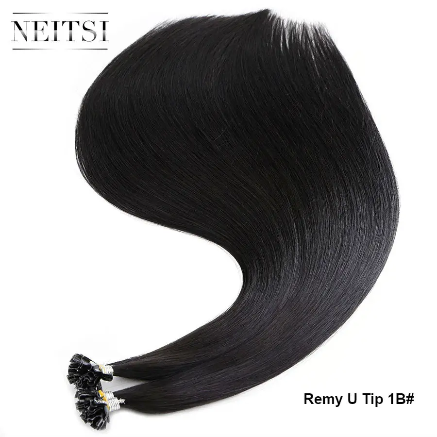 Прямые человеческие накладные волосы Neitsi Remy Fusion с кератином, u-образные капсулы, накладные волосы для наращивания, 1" 20" 2" 28" - Цвет: # 1B