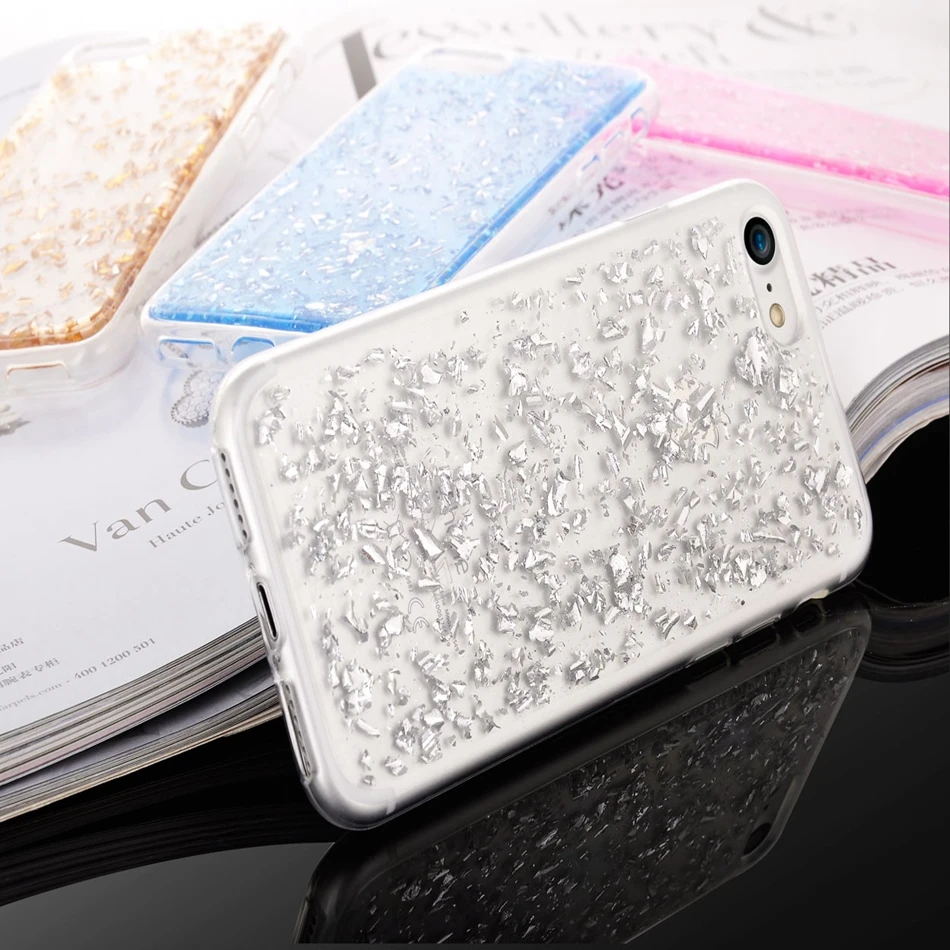 Мода Игристые Золото Фольга чехол для iPhone 7 Plus с сияющими блестками мягкая