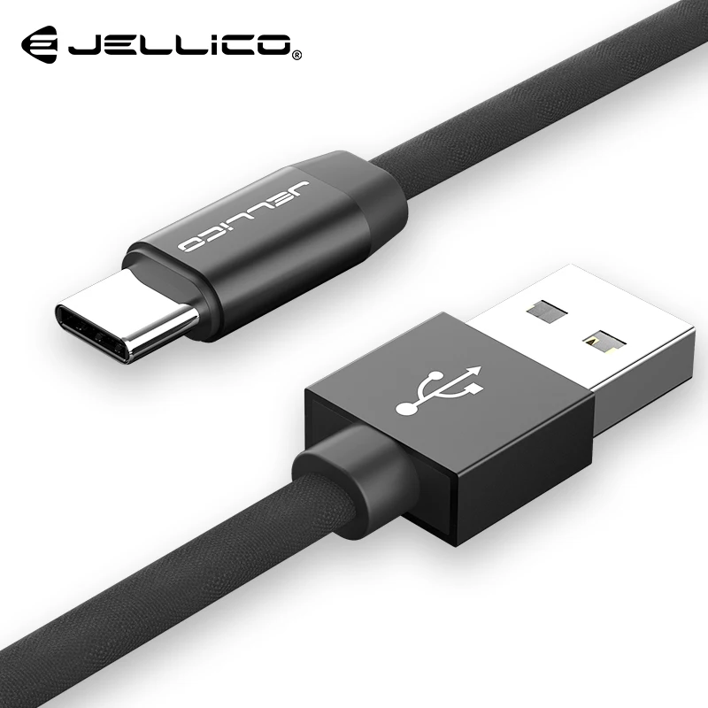 Jellico нейлоновый кабель usb type C для samsung Galaxy Note 9 S9 S8 кабель для быстрой зарядки type-C для Xiaomi Mi6 huawei Nexus 6P - Цвет: Black