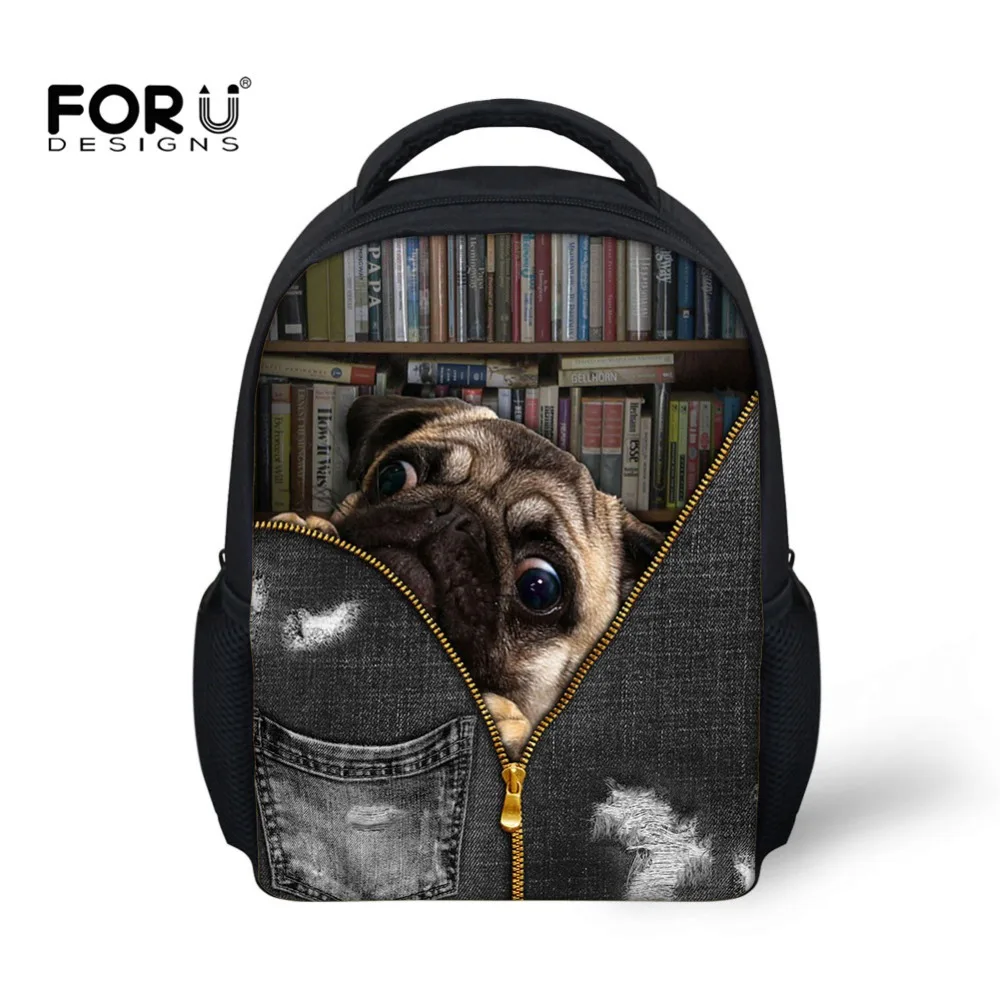 FORUDESIGNS/12 дюймов рюкзак для малышей Mochila с принтом мопса детей школьные сумки