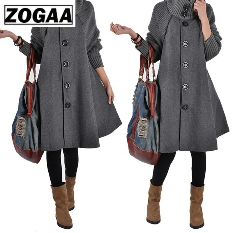 Женское шерстяное пальто ZOGAA повседневное с рукавом летучая мышь 2019 | Женская