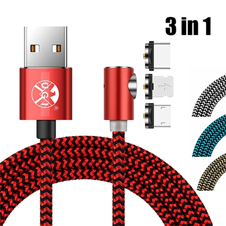 1~ 3 м Магнитный Micro USB C 3 в 1 360 Круглый L дизайн светодиодный 2.4A быстрое зарядное устройство кабель для samsung Galaxy S9/S8/Plus/Note 8 - Тип штекера: 3 in 1