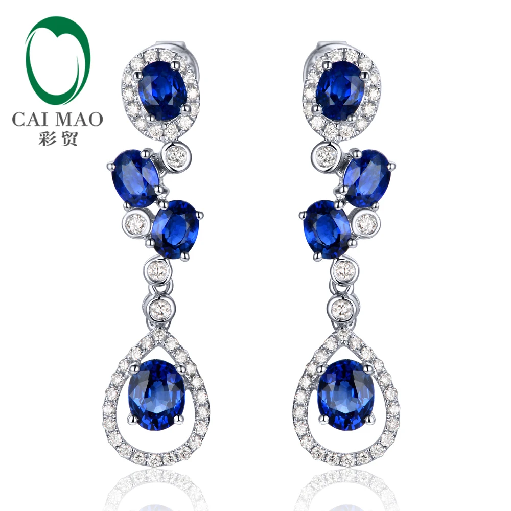 0.37ct бриллиант& 2.02ct Овальный Сапфир 14 K белое золото обручальные серьги-подвески