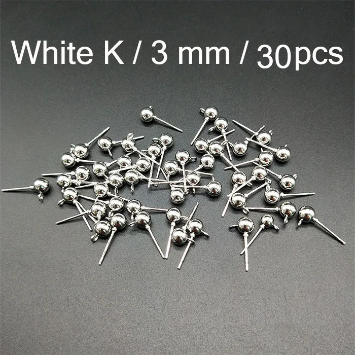 white K 3mm 30pcs DIY ювелирные аксессуары ‒ серёжки 30 шт Металлические серьги-гвоздики мяч иглы и 100 шт. пусеты для серёжек 100 шт. Открытый круг кольца для прыжков - Цвет: white K 3mm 30pcs