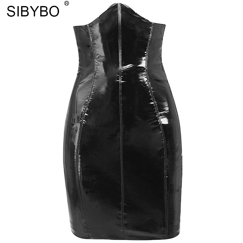 Sibybo, сексуальные женские юбки с высокой талией из искусственной кожи, модная женская облегающая Летняя мини-юбка на молнии, черные короткие женские юбки