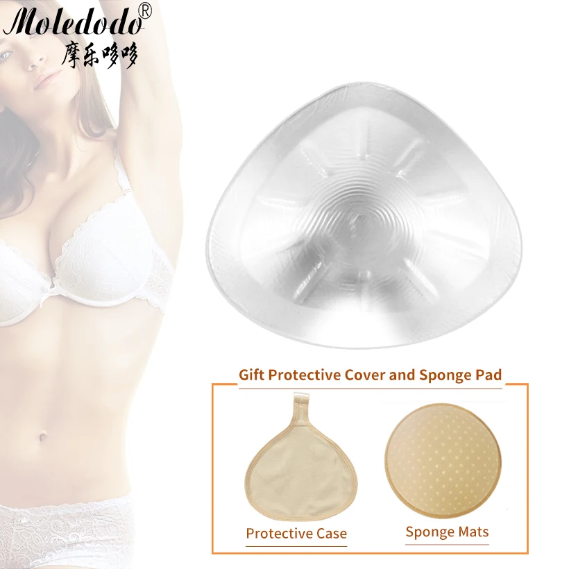 

Silicone Breast Form Transparent Triangle Shape Silicone Chest Mastectomy Fake Breast Prosthesis 400g send Soft Sponge Pad D45
