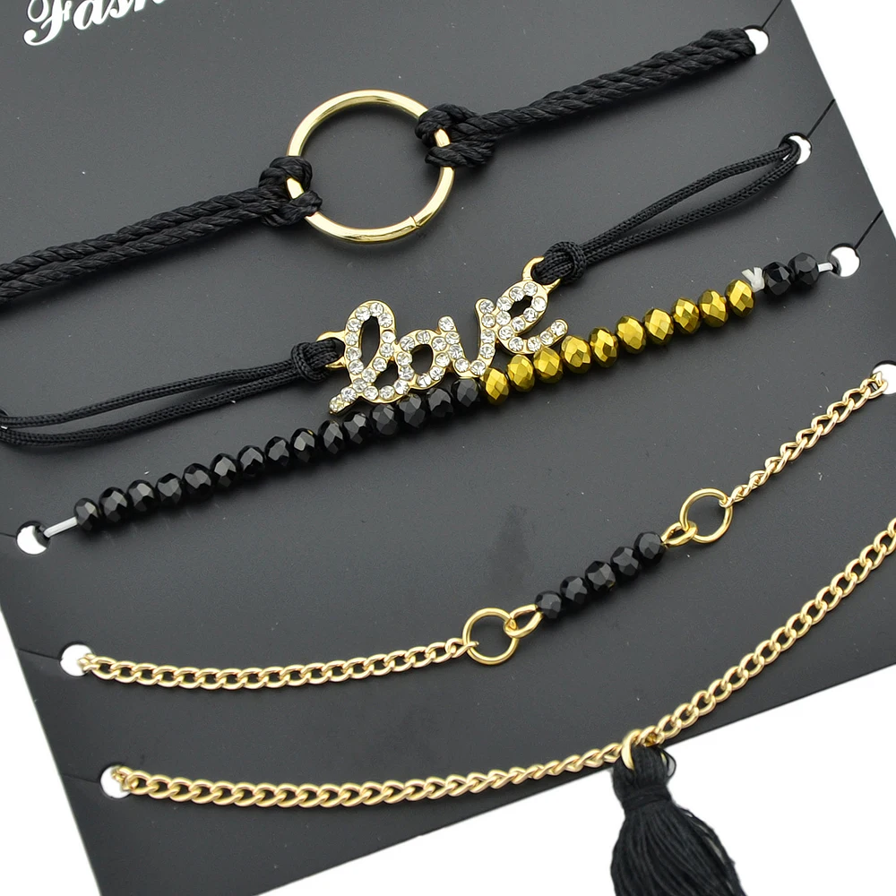 Joywish 5 шт./компл. Черный Веревка Золото Цвет цепи с кисточкой Черное золото Бусины