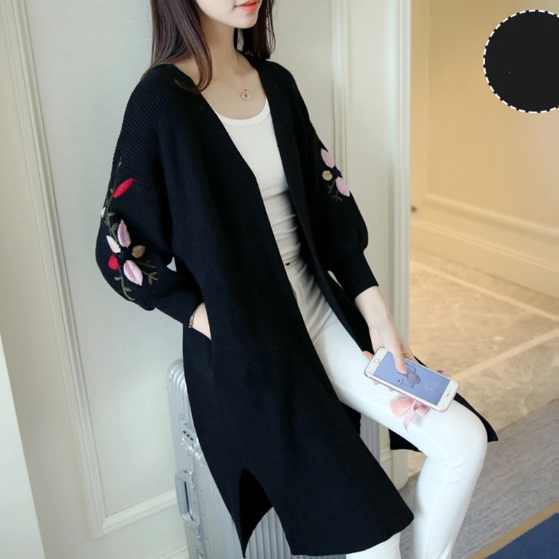 Трикотажные кардиган куртки 2017 Новый свитер Пальто для будущих мам долго вышитые
