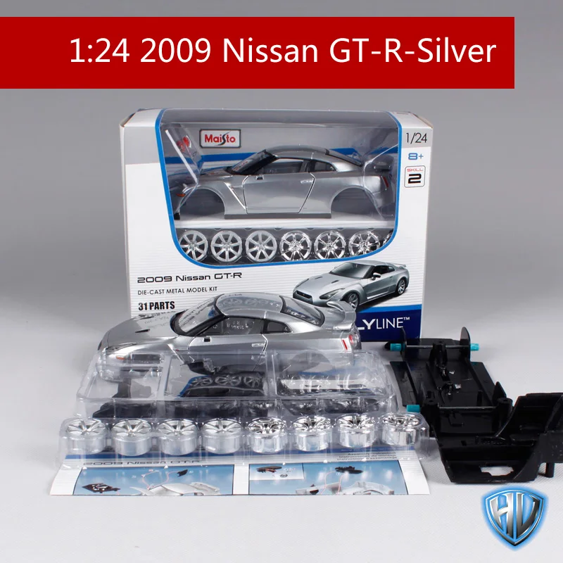 silver car Maisto 1:24, 2009, GT-R, серебро, для автомобиля Nissan, литье под давлением, металлическая модель, набор, ручная сборка, игрушечный автомобиль, автомобиль для автомобильных вентиляторов, 39294 - Цвет: silver car