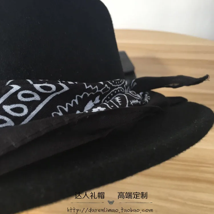 Шерсть двойной черный металлический логотип шляпа печать лента украшение потолок плоские карнизы и шляпы