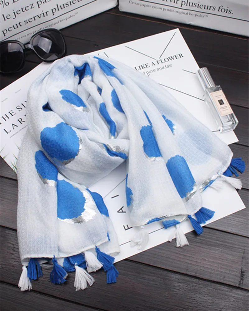 2018 New Women Dot Print Silver Foil Tassel Scarves And Shawls Long Cotton Voile Spot Hijab Wrap 10pcs/lot Free Shipping |