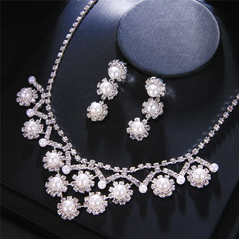 Кристалл CZ Свадебное колье ожерелье серьги набор Серебряный Цвет Свадебные