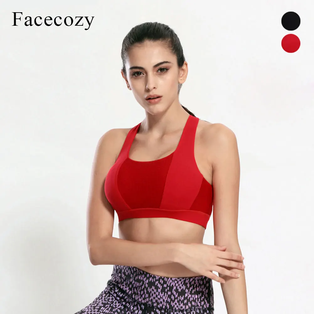 Facecozy Для женщин Push Up спортивные бюстгальтеры перекрестными бретельками сзади