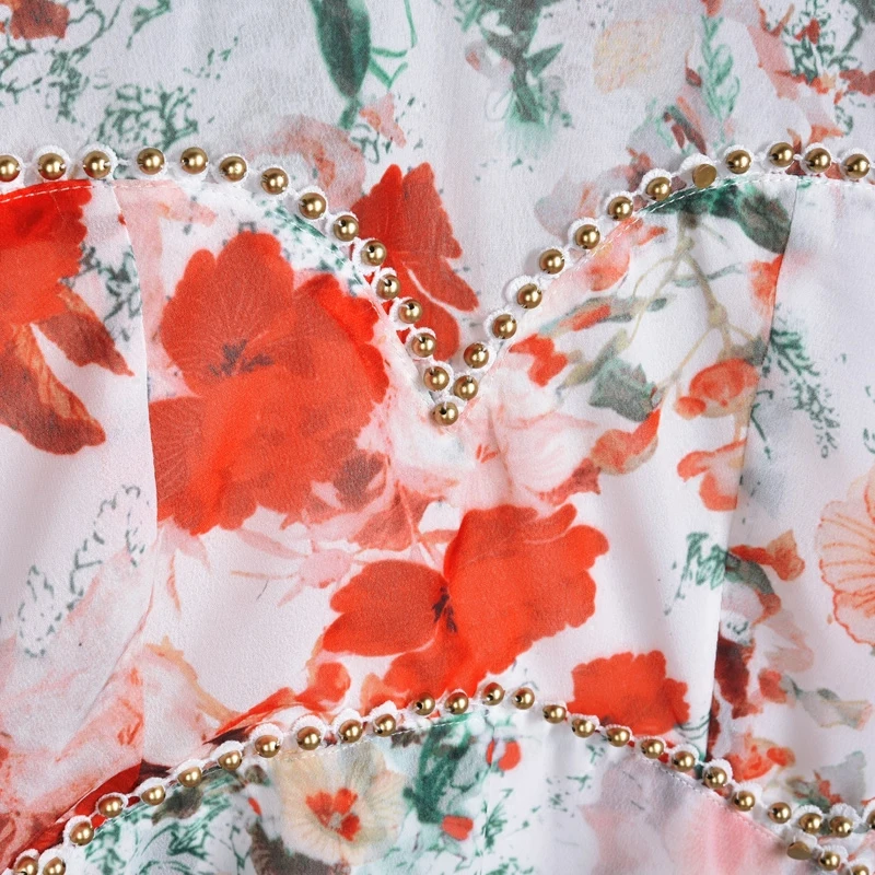 

Floral Print Flare Sleeve 2021 Sexy Summer Dress Woman Stand Collar Deading Chiffon Ruffle Women Dresses Fashion Vestidos XP009