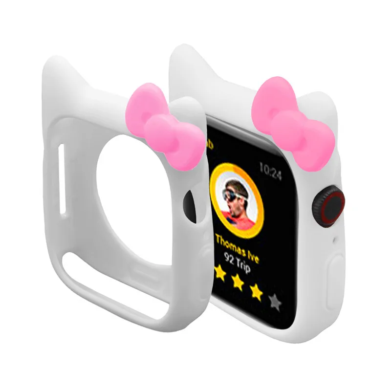 White pink Силиконовый чехол с милыми ушками Микки и Минни Маус для Apple Watch Series 4, 3, 2, 1, защитный чехол для iWatch 44 мм, 42 мм, 40 мм, 38 мм - Цвет ремешка: White pink