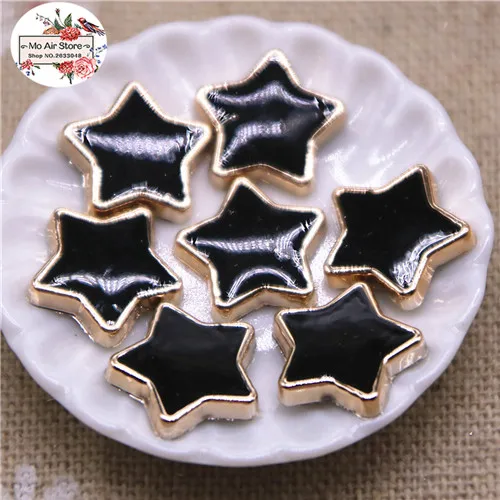 black 50pcs 50 шт. 12 мм звезда Нежные белые/черные кнопки плоские домашние фигурки для сада Кабошон Скрапбукинг DIY аксессуары - Цвет: black 50pcs