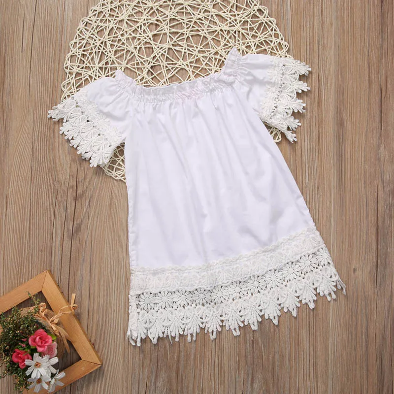 2017 Lovely Casual Newborn Toddler Baby Girls Cotton White Floral Off Shoulder A-Line Knee-Length Princess Dress Outfit Party | Детская